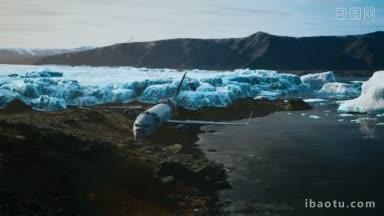 冰冷冰川和孤独飞机视频